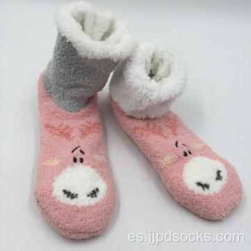 Botas de microfibra rosa calcetines